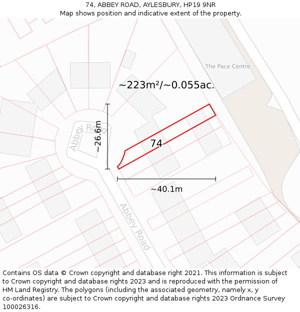 74, ABBEY ROAD, AYLESBURY, HP19 9NR: Plot and title map