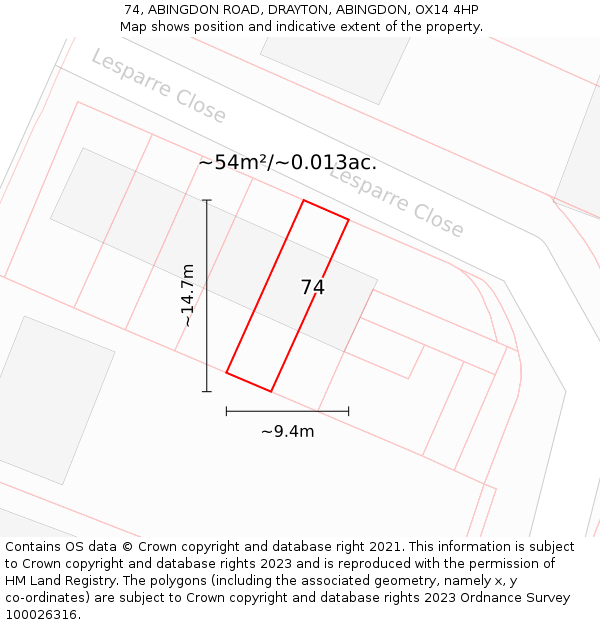 74, ABINGDON ROAD, DRAYTON, ABINGDON, OX14 4HP: Plot and title map