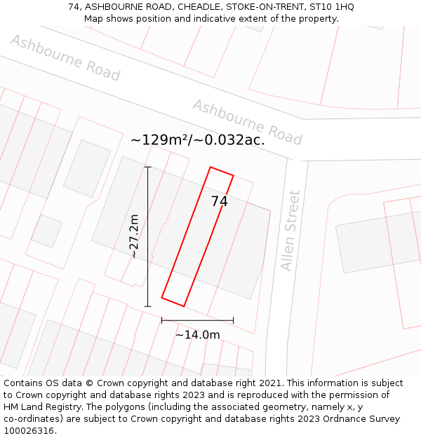 74, ASHBOURNE ROAD, CHEADLE, STOKE-ON-TRENT, ST10 1HQ: Plot and title map
