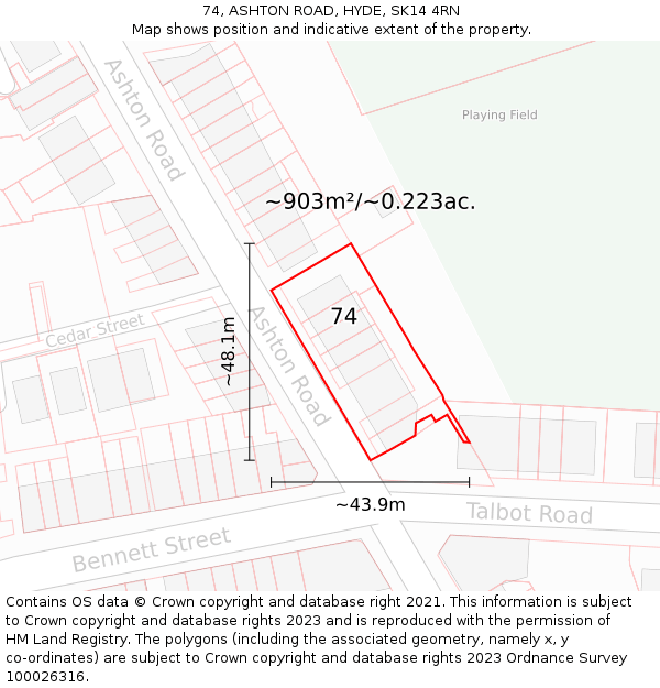 74, ASHTON ROAD, HYDE, SK14 4RN: Plot and title map