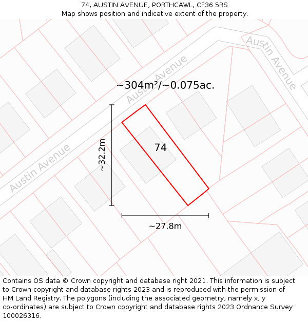 74, AUSTIN AVENUE, PORTHCAWL, CF36 5RS: Plot and title map