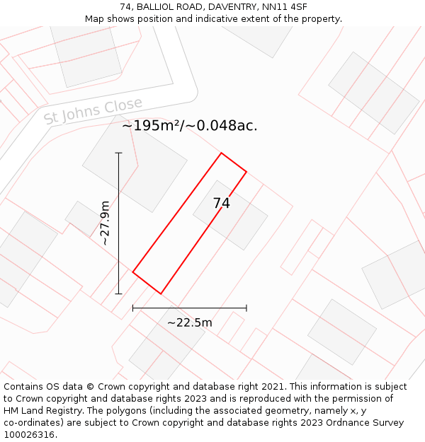 74, BALLIOL ROAD, DAVENTRY, NN11 4SF: Plot and title map