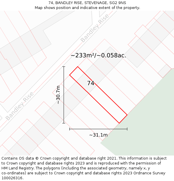 74, BANDLEY RISE, STEVENAGE, SG2 9NS: Plot and title map