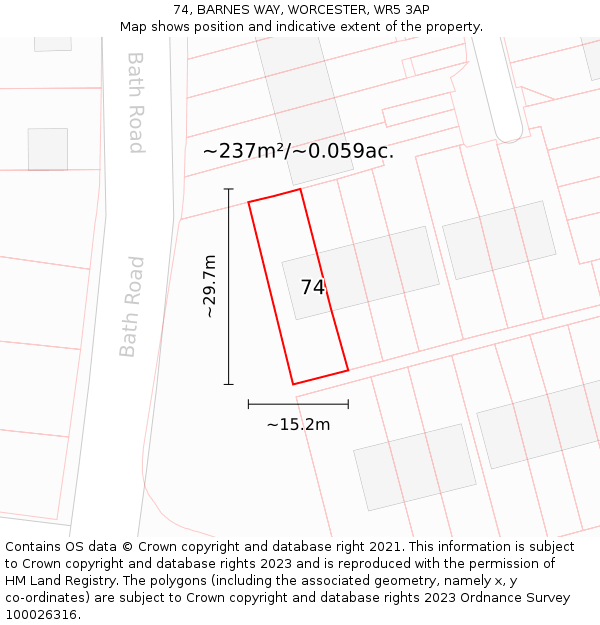 74, BARNES WAY, WORCESTER, WR5 3AP: Plot and title map