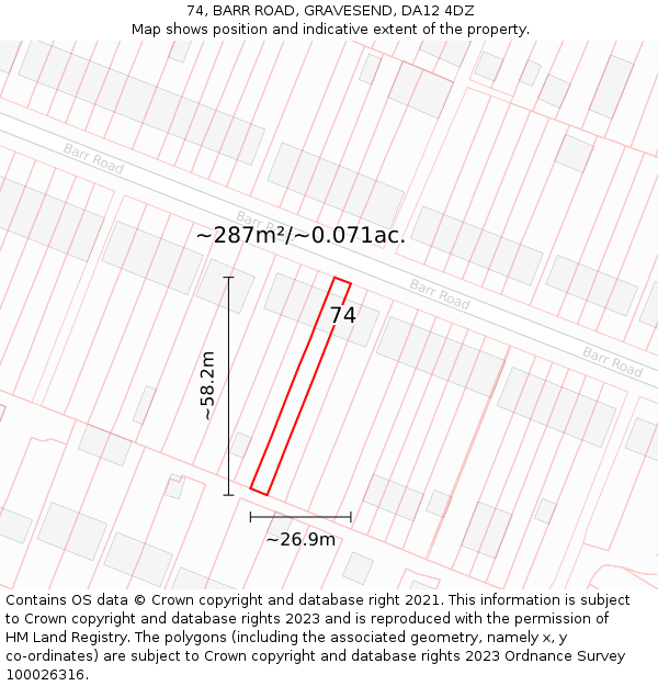 74, BARR ROAD, GRAVESEND, DA12 4DZ: Plot and title map