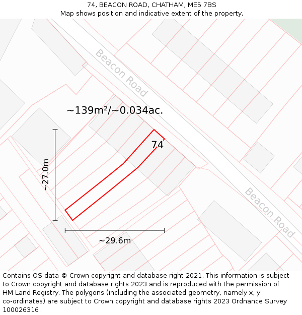 74, BEACON ROAD, CHATHAM, ME5 7BS: Plot and title map