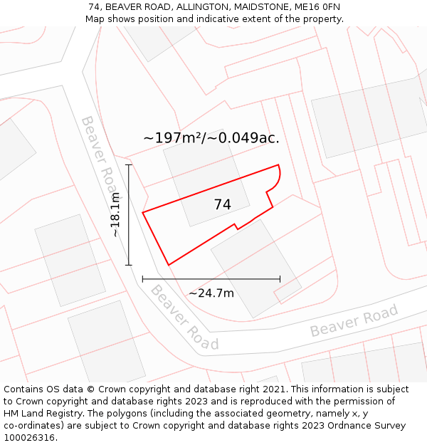 74, BEAVER ROAD, ALLINGTON, MAIDSTONE, ME16 0FN: Plot and title map