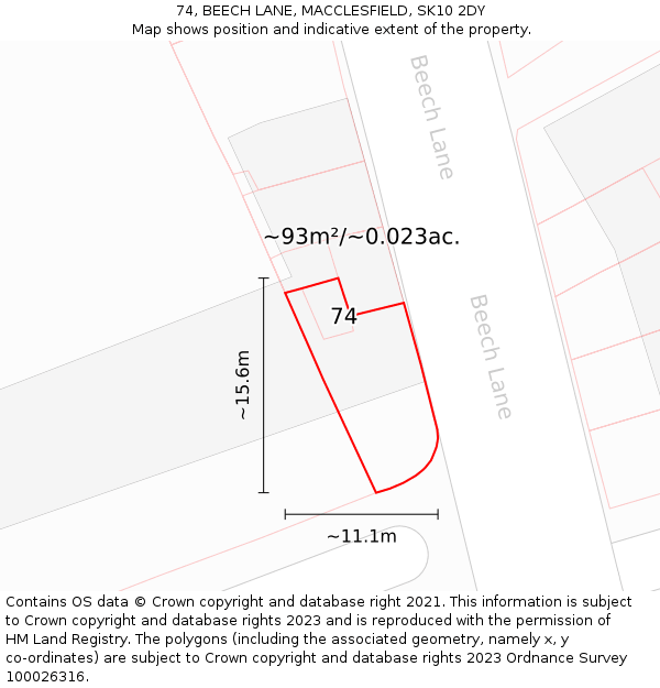 74, BEECH LANE, MACCLESFIELD, SK10 2DY: Plot and title map