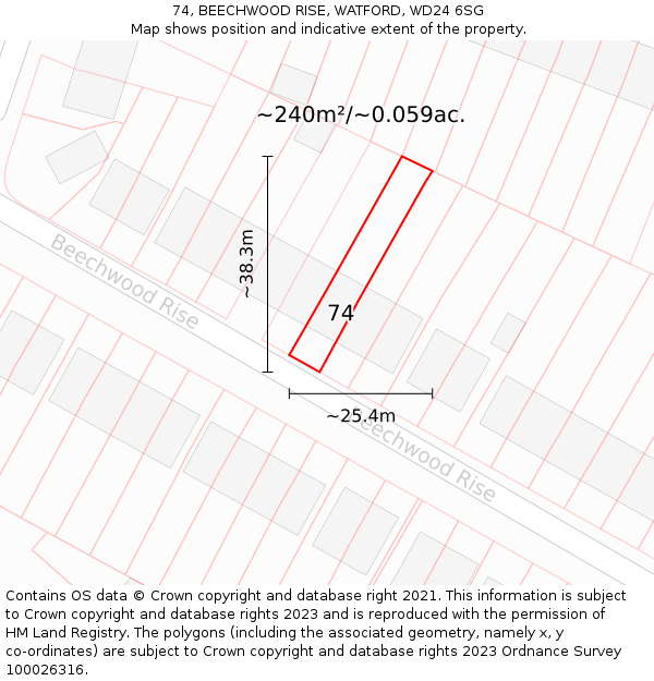 74, BEECHWOOD RISE, WATFORD, WD24 6SG: Plot and title map