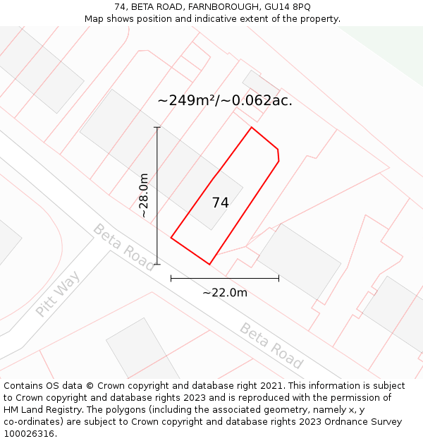 74, BETA ROAD, FARNBOROUGH, GU14 8PQ: Plot and title map
