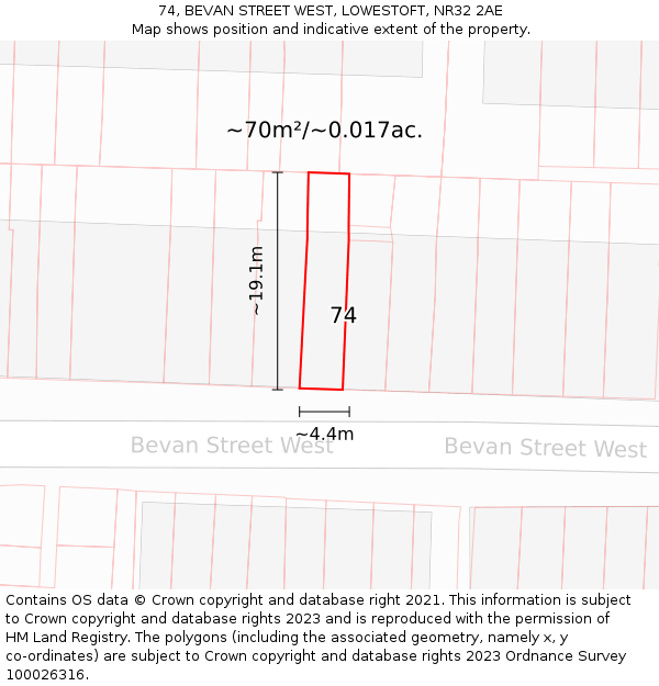74, BEVAN STREET WEST, LOWESTOFT, NR32 2AE: Plot and title map