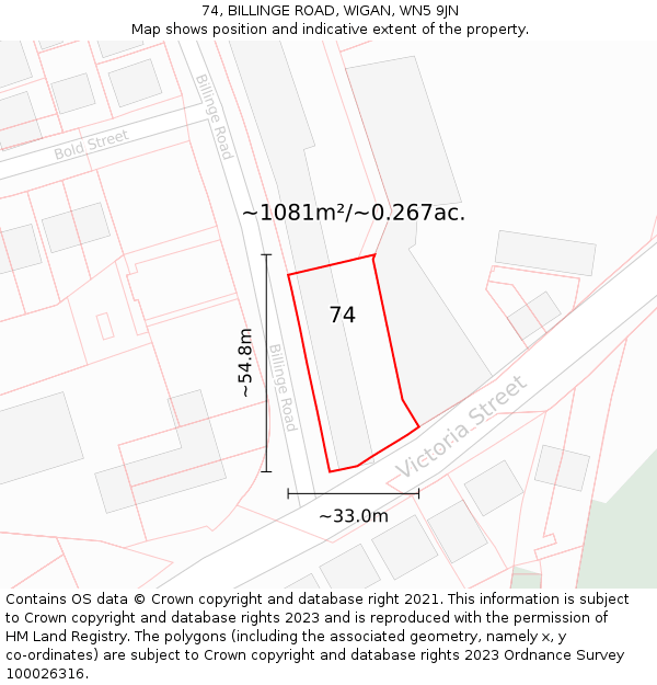 74, BILLINGE ROAD, WIGAN, WN5 9JN: Plot and title map
