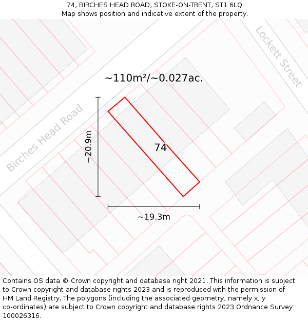 74, BIRCHES HEAD ROAD, STOKE-ON-TRENT, ST1 6LQ: Plot and title map