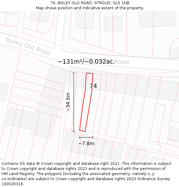74, BISLEY OLD ROAD, STROUD, GL5 1NB: Plot and title map