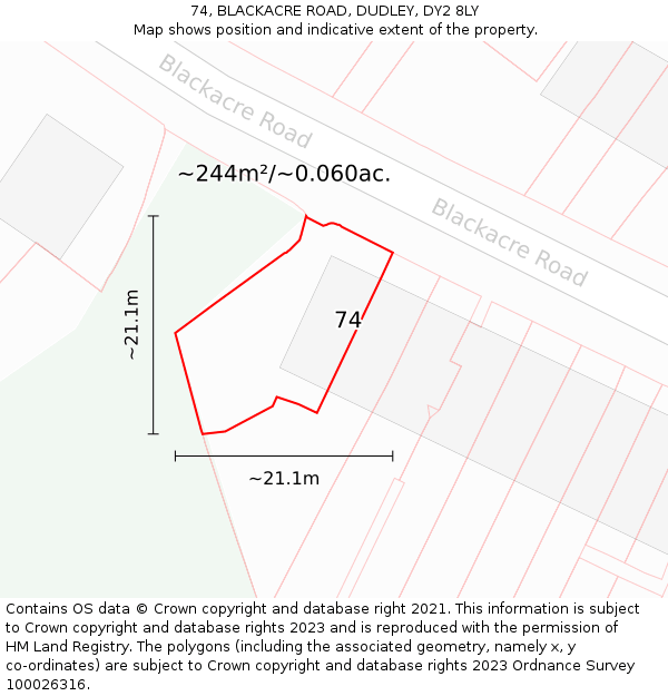 74, BLACKACRE ROAD, DUDLEY, DY2 8LY: Plot and title map