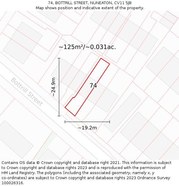 74, BOTTRILL STREET, NUNEATON, CV11 5JB: Plot and title map