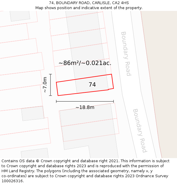 74, BOUNDARY ROAD, CARLISLE, CA2 4HS: Plot and title map