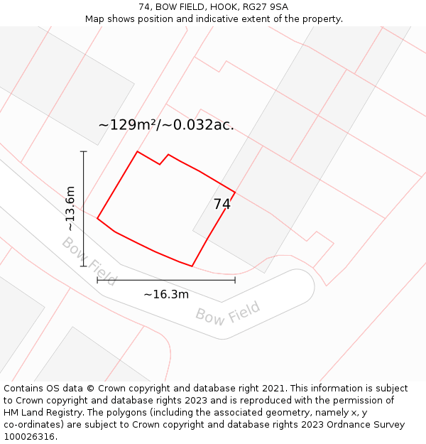 74, BOW FIELD, HOOK, RG27 9SA: Plot and title map