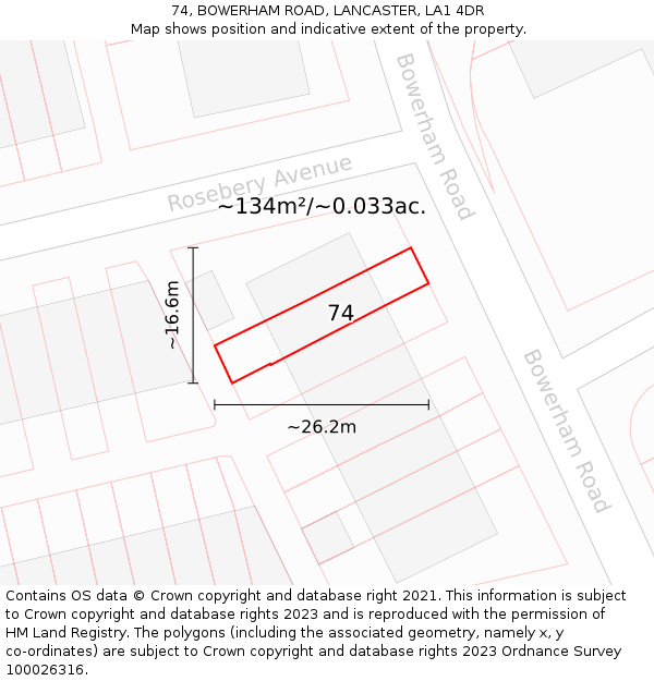 74, BOWERHAM ROAD, LANCASTER, LA1 4DR: Plot and title map