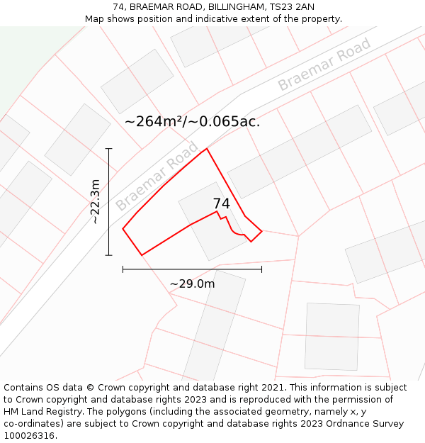 74, BRAEMAR ROAD, BILLINGHAM, TS23 2AN: Plot and title map
