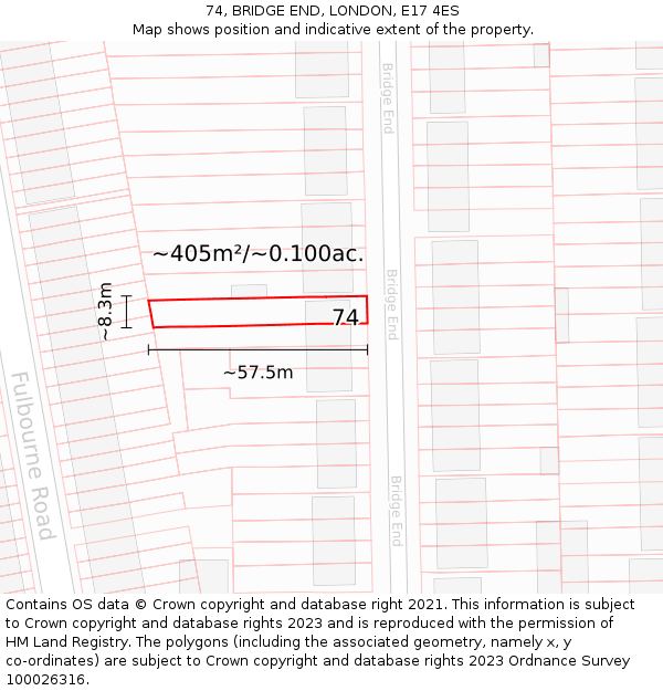 74, BRIDGE END, LONDON, E17 4ES: Plot and title map