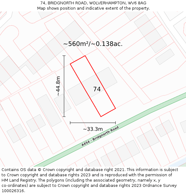 74, BRIDGNORTH ROAD, WOLVERHAMPTON, WV6 8AG: Plot and title map