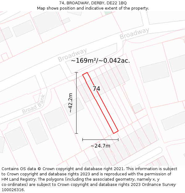 74, BROADWAY, DERBY, DE22 1BQ: Plot and title map
