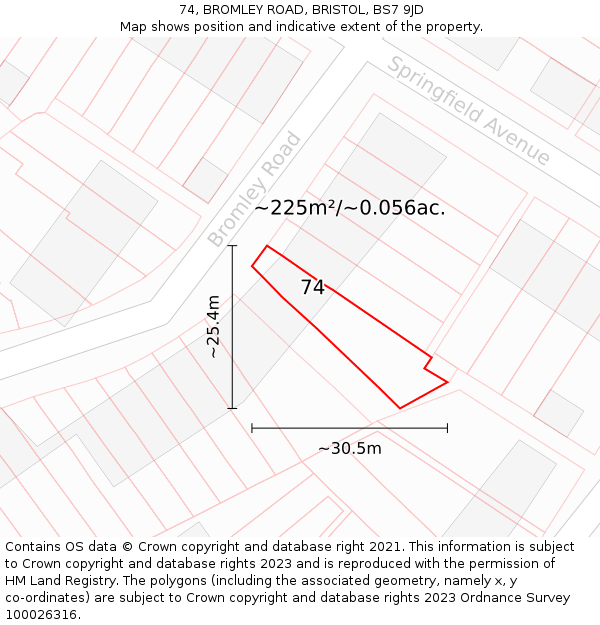 74, BROMLEY ROAD, BRISTOL, BS7 9JD: Plot and title map