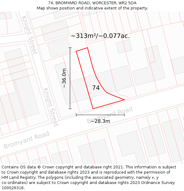 74, BROMYARD ROAD, WORCESTER, WR2 5DA: Plot and title map