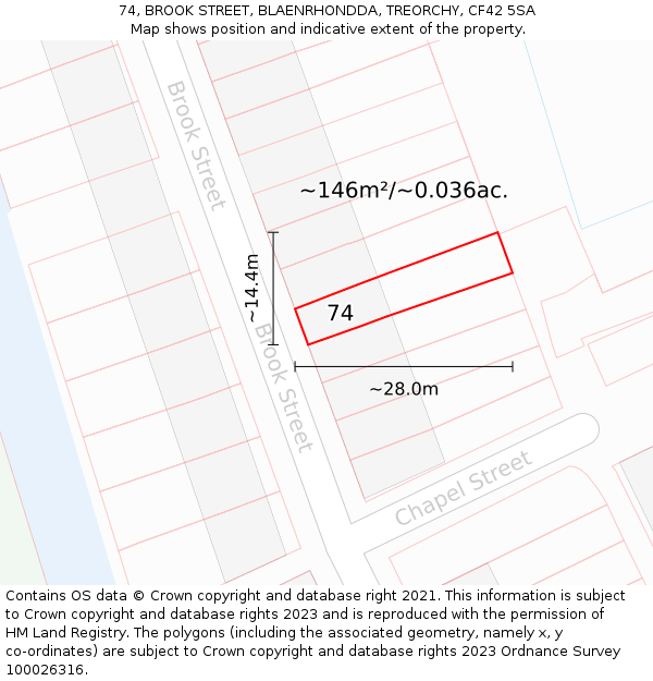 74, BROOK STREET, BLAENRHONDDA, TREORCHY, CF42 5SA: Plot and title map