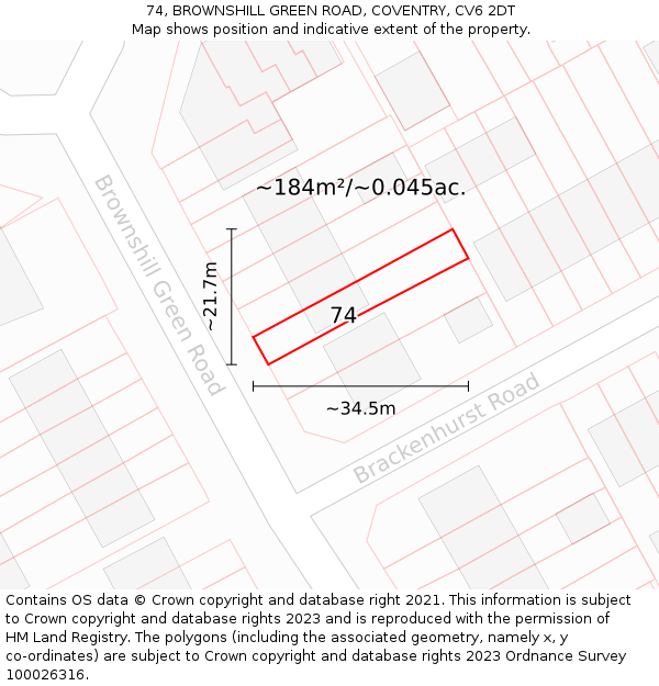 74, BROWNSHILL GREEN ROAD, COVENTRY, CV6 2DT: Plot and title map