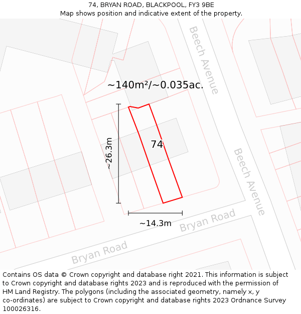 74, BRYAN ROAD, BLACKPOOL, FY3 9BE: Plot and title map