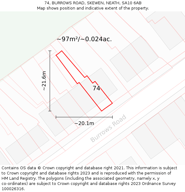 74, BURROWS ROAD, SKEWEN, NEATH, SA10 6AB: Plot and title map