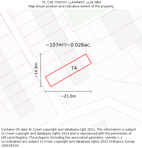 74, CAE TYDDYN, LLANRWST, LL26 0BN: Plot and title map