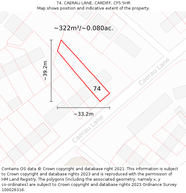 74, CAERAU LANE, CARDIFF, CF5 5HR: Plot and title map