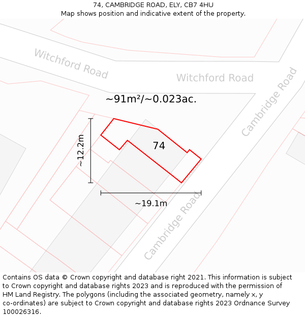 74, CAMBRIDGE ROAD, ELY, CB7 4HU: Plot and title map