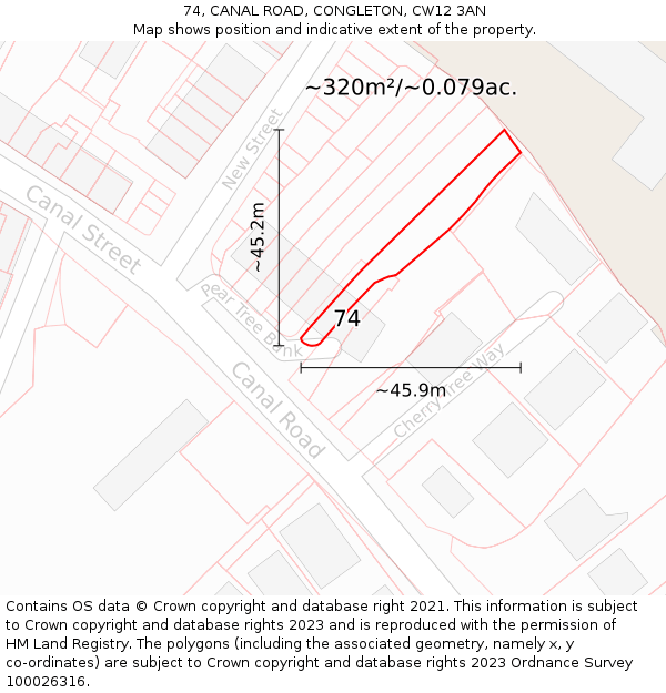 74, CANAL ROAD, CONGLETON, CW12 3AN: Plot and title map