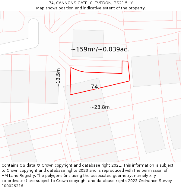 74, CANNONS GATE, CLEVEDON, BS21 5HY: Plot and title map