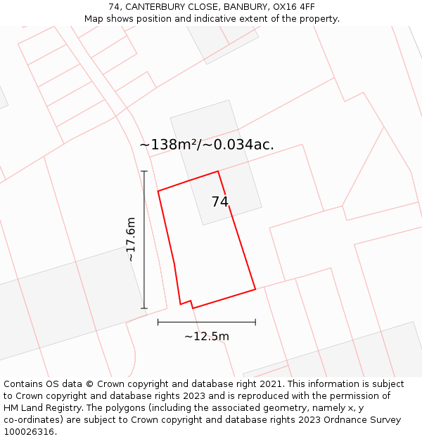 74, CANTERBURY CLOSE, BANBURY, OX16 4FF: Plot and title map