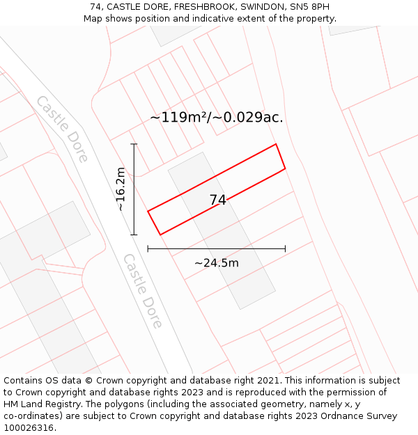 74, CASTLE DORE, FRESHBROOK, SWINDON, SN5 8PH: Plot and title map