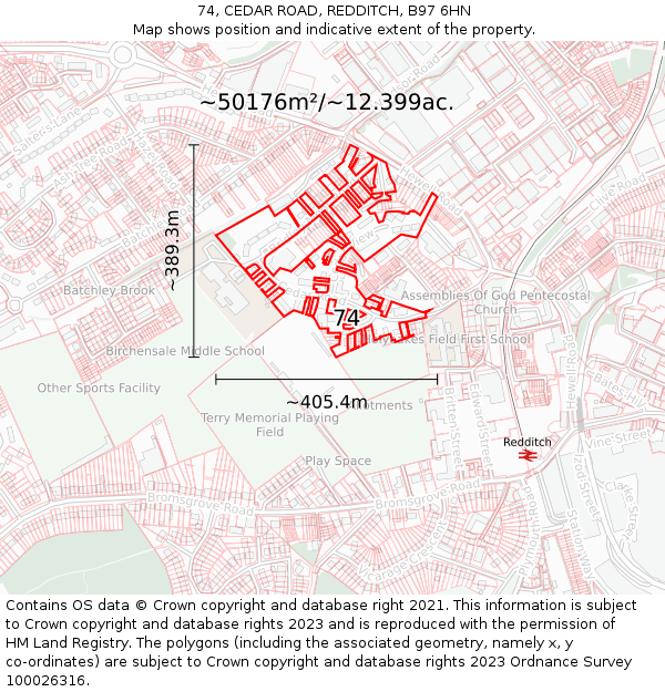 74, CEDAR ROAD, REDDITCH, B97 6HN: Plot and title map