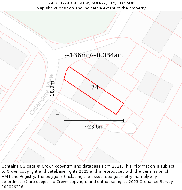 74, CELANDINE VIEW, SOHAM, ELY, CB7 5DP: Plot and title map