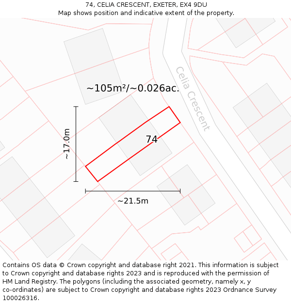 74, CELIA CRESCENT, EXETER, EX4 9DU: Plot and title map