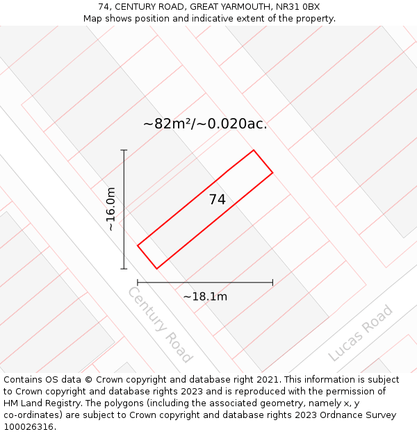 74, CENTURY ROAD, GREAT YARMOUTH, NR31 0BX: Plot and title map