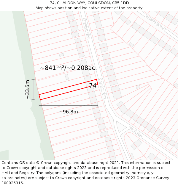 74, CHALDON WAY, COULSDON, CR5 1DD: Plot and title map