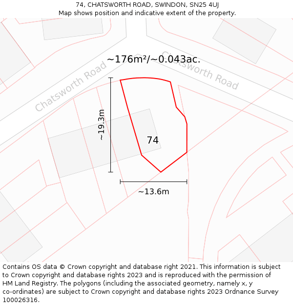 74, CHATSWORTH ROAD, SWINDON, SN25 4UJ: Plot and title map