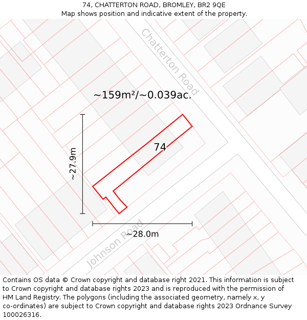 74, CHATTERTON ROAD, BROMLEY, BR2 9QE: Plot and title map
