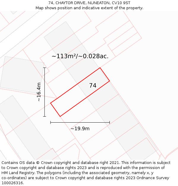 74, CHAYTOR DRIVE, NUNEATON, CV10 9ST: Plot and title map