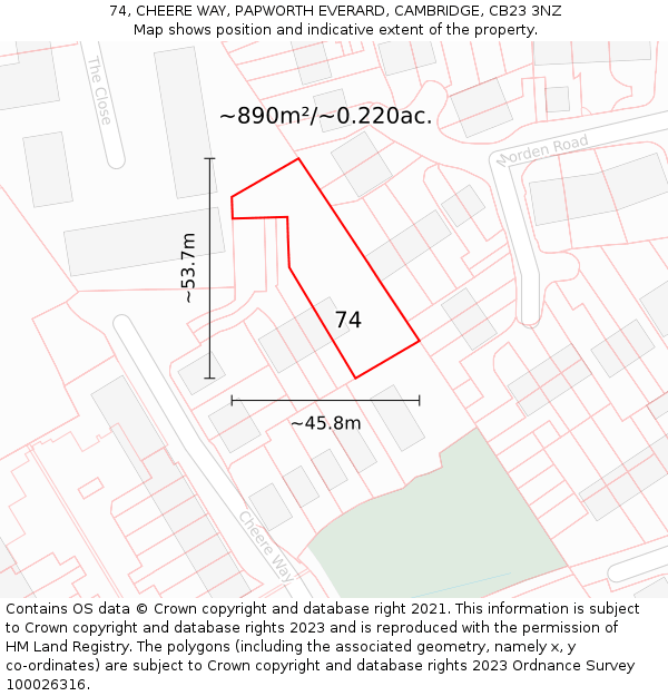 74, CHEERE WAY, PAPWORTH EVERARD, CAMBRIDGE, CB23 3NZ: Plot and title map