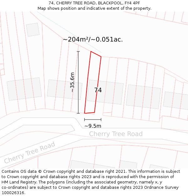 74, CHERRY TREE ROAD, BLACKPOOL, FY4 4PF: Plot and title map